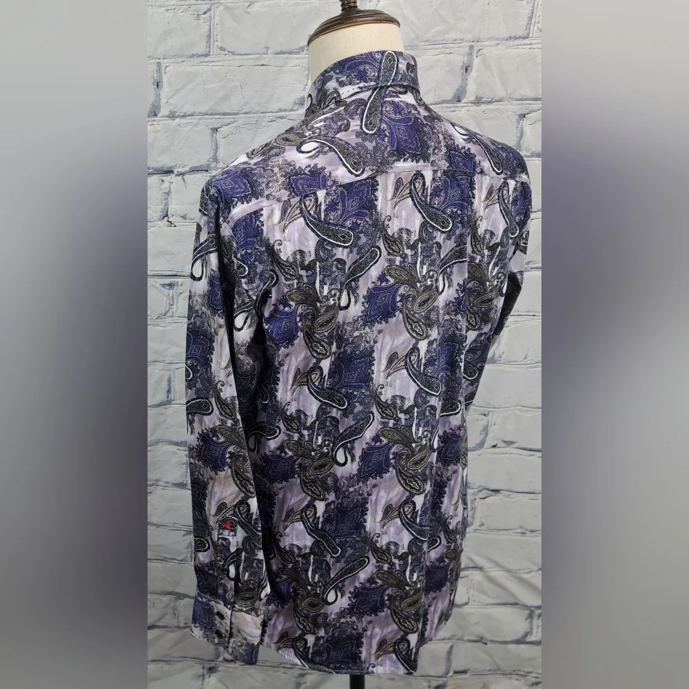 Absolute Rebellion Men's Slim Fit Dress Shirt Paisley Purple Multi Size Large